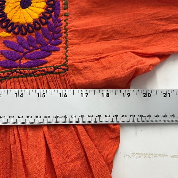 Handmade Tunic Top Womens M Orange Boho Chic Hippie Embroidered Peasant Festival - Picture 9 of 11